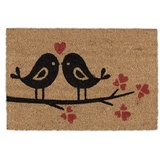 Relaxdays Fußmatte Kokos, mit Vögeln & Herzen, gummiert, innen & außen, romantischer Türvorleger, 60 x 40 cm,