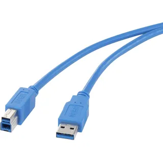 Renkforce USB-Kabel USB 3.2 Gen1 (USB 3.0 / USB 3.1 Gen1) USB-A Stecker, USB-B Stecker 0.50 m Blau vergoldete Steckkontakte