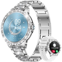 LIGE Smartwatch Damen mit Telefonfunktion, 1.32" Diamant Fitnessuhr Damen für IOS Android mit Schlafmonitor, SpO2, Pulsuhr, Blutsauerstoff, Menstruationszyklus, Smart Watch Armbanduhr Silber