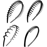 4 Stück Haarband, Welle Haarreifen, Rutschfestes Stirnband mit Anti-rutsch Zähne, Sportmode Haarband Zubehör für Outdoor Sports Yoga(COLOR:schwarz)