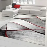 Teppich-Traum moderner Wohnzimmer Teppich Wellen Design in rot grau anthrazit - pflegeleicht Größe 140x200 cm