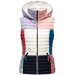 NAVAHOO Damen Steppweste Ärmellose Weste im Colourblocking-Stil und Kapuze Shadaa Multikulti