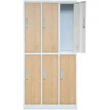 Jan Nowak Schließfachschrank 3B2A Wertfachschrank Metallspind Umkleideschrank 6 Fächer Stahlblech Pulverbeschichtet 185 cm x 90 cm x 45 cm (H x B x T) (Weiß-Holzoptik)
