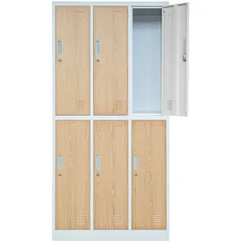 Jan Nowak Schließfachschrank 3B2A Wertfachschrank Metallspind Umkleideschrank 6 Fächer Stahlblech Pulverbeschichtet 185 cm x 90 cm x 45 cm (H x B x T) (Weiß-Holzoptik)
