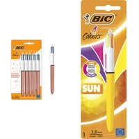 BIC 4 Farben Kugelschreiber Set 4 Colours Rose Gold, 5er Pack, Strichstärke 0,4 mm & 4 Farben Kugelschreiber 4 Colours Sun, Special Edition, 1er Pack, Ideal für das Büro