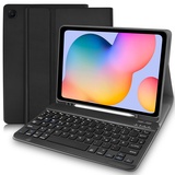 Hülle mit Tastatur für Samsung Galaxy Tab S6 Lite(Deutsches QWERTZ), Tab S6 Lite Hülle mit Pencil Halter & Abnehmbarer Tastatur für Samsung Galaxy Tab S6 Lite 10.4” 2024/2022/2020, Schwarz