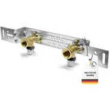 Sanpro Pressfitting Einzel Wandscheibe + Montageplatte abgewinkelt, Größe 16x2 - Stichmaß 73 - 153 mm