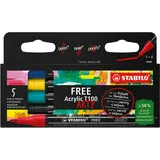 Stabilo Acrylmarker - STABILO FREE Acrylic T100 - Strichbreite 1-2 mm - 5er Pack - ROYAL