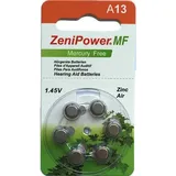 6x Typ 13 PR48 ZeniPower Hörgerätebatterien 1,45 V - Orange