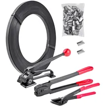 Vevor 5 tlg Stahlband Umreifungsset, manuelle Umreifungsgerät mit 183 m Metallband, 300 Metallklammern und Schneider, pefekte Werkstattausstattung für industrielle Verpackung, Transport und Lager