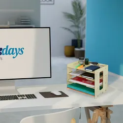 Relaxdays Briefablage, Büro Organizer MDF, A4 Papier, 3 Fächer, leichte Dokumentenablage HBT 27 x 32,5 x 25 cm, natur