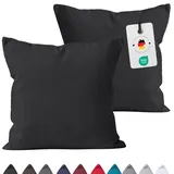 Carpe Sonno Kopfkissenbezug 80x80 2er Set - Kissenbezug 80x80 Baumwolle - Oeko-TEX Premium Kissenbezüge - Deko Kissen Bezug für Schlafzimmer Wohnzimmer Bett Sofa - Kissenhüllen Schwarz