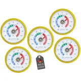 Lantelme 5 Stück Kühlschrankthermometer Set selbstklebend Thermometer auch für Gefrierschrank Eisfach Kühltheke Kühlzelle Kühlfach Kühlschrank zum ankleben Bimetall und Analog (Gelb)