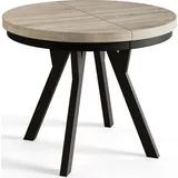Runder Esszimmertisch EVO, ausziehbarer Tisch Durchmesser: 80 cm bis 130 cm, Wohnzimmertisch Farbe: SONOMA, mit Stabile Beine in Farbe Schwarz - Taupe/Schwarz