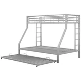 Sweiko Etagenbett (mit Leiter und Rausfallschutz), Metallbett mit ausziehbarem Bett, 90*200cm & 140*200cm & 90*190cm