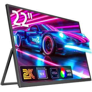 UPERFECT 22 Zoll 2K QLED Portable Monitor 2560x1440 QHD IPS-Display mit 180° Verstellbarem Ständer USB C Mini HDMI Eye Care Matter Bildschirm für Laptop PC PS4/5 Switch/Xbox, VESA-kompatibel