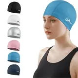 FUNOWN Elastische PU-Badekappen, bequemer Stoff-Schwimmhut, leichte Badekappen für Frauen, Männer, Kinder (Navy blau)