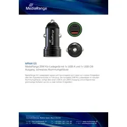 Ladegerät KFZ USB-A/USB-C schwarz MEDIARANGE MRMA120
