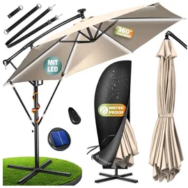 Kesser Ampelschirm LED Solar Ø 300 cm Beige