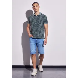 STREET ONE MEN, Herren, Gr. L (42), blau (dusty blau), Web, 100% Baumwolle, bedruckt, normal normal, V-Ausschnitt, Bündchen, Shirts T-Shirt, aus reiner Baumwolle