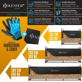 Kesser Kaminholzregal 130 x 36 x 117 cm schwarz inkl. Abdeckung + Handschuhe