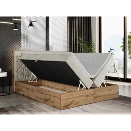 MKS Meble Boxspringbett 180x200 mit Bettkasten, Polsterbett 180x200 mit Matratze H3, Boxspringbett 180x200 mit Kopfteil, Boxspringbett mit Massivholz - Nessi... - Beige