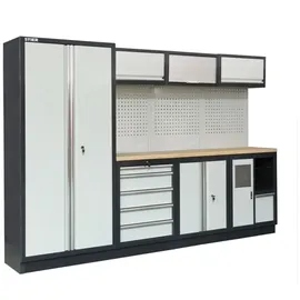 Stier Werkstatteinrichtung Basic 4-teilig mit Lochwand und Multiplex-Arbeitsplatte BxTxH 2955x460x2000mm