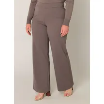 Base Level Curvy "Arah", Damen, Gr. 48, Länge 32, grau (schwarz taupe), Web, Obermaterial: 97% Polyester, 3% Elasthan, unifarben, loose fit extralang, Hosen Treggings, mit elastischem Bund