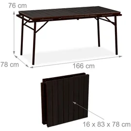 Relaxdays Gartentisch klappbar 166 x 78 x 76 cm Braun