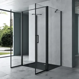 mai & mai Ravenna66 U-Form Duschabtrennung 90 x 90 cm mit Duschwanne Schwarz Klarglas