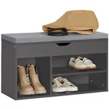 SoBuy FSR45-DG Schuhbank mit Sitzkissen Sitzbank mit Sitzfläche Schuhschrank Schuhregal 3 Fächer Grau bht ca: 80x48x31cm