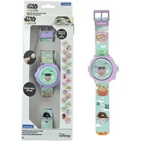 Lexibook, Star Wars, Digitale Uhr Grogu mit 20 Projektionen, Verstellbares Armband für Kinder, Anzeige von Datum und Uhrzeit, Grün/Violett, DMW050SWLXB