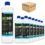 BIOHY Glasreiniger für Fenstersauger (12 x 1 Liter) | Fensterreiniger Konzentrat für alle Fenstersauger | Bio Reinigungsmittel sorgt für streifenfreien Glanz | Glasreiniger | Fensterputzmittel