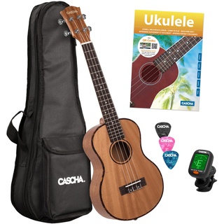 Cascha Tenor Ukulele Set Kinder Erwachsene I Ukulele Starter Kit 3 Plektren Tasche deutsches Lehrbuch Stimmgerät I Tenor Ukulele Mahagoni I Kleine Hawaii Gitarre für Anfänger Fortgeschrittene