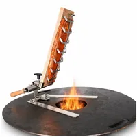 Schilling Fischgrilltechnik Grillguthalter Grillplatte Standfuß Brett kleine Planchas für Flammlachs, Edelstahl & Buche, (Komplettset, Halterung, Brett, Griffe, Anleitung + Probegewürz), Stabiles Flammlachsbrett für Grillplatten - traditionell Lachs Grillen grau|silberfarben