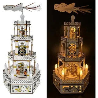 Online-Fuchs Weihnachtspyramide aus Holz, 3-stöckig mit LED-Weihnachtskerzen beleuchtet, inklusive 6-Stunden Timerfunktion beige
