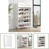The Living Store Schuhschrank Hochglanz-Weiß 60x35x105 cm Holzwerkstoff - Schuhschrank - Schrank - Garderobe - Aufbewahrung - Organisation