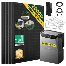 solarmars Balkonkraftwerk Bifazial 2000 W inkl. 4 x 500 W Solarpanel + BP5000 Speicher