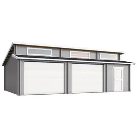 Lasita Maja Hawaii Set mit Sektionaltor Garage 44 mm 2-Raum, 780 x 579,6 cm (Außenmaß), Holz - grau