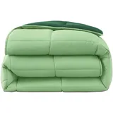 Wometo Plüsch Steppbett Ganzjahresdecke Wende-Design ca. 155x220 – grün & dunkelgrün – warme Winterbettdecke kuschelig & weich I ohne Bezug verwendbar I Oeko-Tex®,