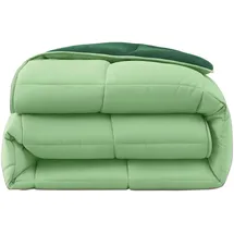 Wometo Plüsch Steppbett Ganzjahresdecke Wende-Design ca. 155x220 – grün & dunkelgrün – warme Winterbettdecke kuschelig & weich I ohne Bezug verwendbar I Oeko-Tex®,