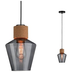 Neordic Pendelleuchte Edla E27 max. 20W Rauchglas Kork Schwarz dimmbar Glas Kork Metall