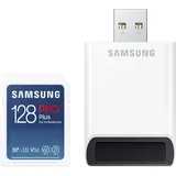 Samsung PRO Plus SD-Karte, 128 GB, UHS-I U3, Full HD & 4K UHD, 160 MB/s Lesen, 120 MB/s Schreiben, Speicherkarte für Spiegelreflexkameras und Systemkameras, Inkl. USB-Kartenleser, MB-SD128KB/WW