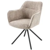 Riess-Ambiente Drehbarer Stuhl Verona Champagner Beige Strukturstoff mit Armlehne Metallbeine Schwarz Esszimmerstuhl Küchenstuhl