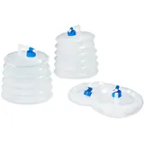 Relaxdays Wasserkanister, 4er Set, 10 l, Faltkanister mit Zapfhahn & Tragegriff, BPA-frei, transparent/blau