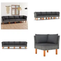 vidaXL 4 Sitzer Gartensofa mit Kissen Grau Poly Rattan - Gartensofa - Gartensofas - Lounge - Loungen - Grau