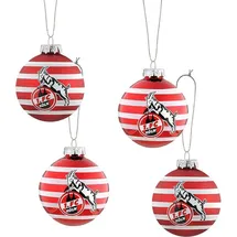 1. FC Köln Weihnachtsbaumkugeln „Ringel“ 4er Set: Fußball-Club-Weihnachtsbaumkugeln, Glas, Klassisch, Hängend, Weihnachten