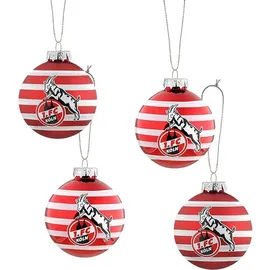 1. FC Köln Weihnachtsbaumkugeln „Ringel“ 4er Set: Fußball-Club-Weihnachtsbaumkugeln, Glas, Klassisch, Hängend, Weihnachten