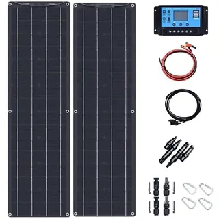400W 600W 800W 1200W Flexibles Solarpanel-Kit, monokristallines Off-Grid-System für Häuser, Wohnmobile und Boote + 40 A 12 V–24 V Solarladeregler und komplettes Installationskit(400W)
