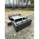 fimous 8-sitzer Rattan Lounge Sofa Set Gartenmöbel Einstellbare Steigende Hebende Esstisch Fußhocker Dunkelgrau Gemischt - Fimous